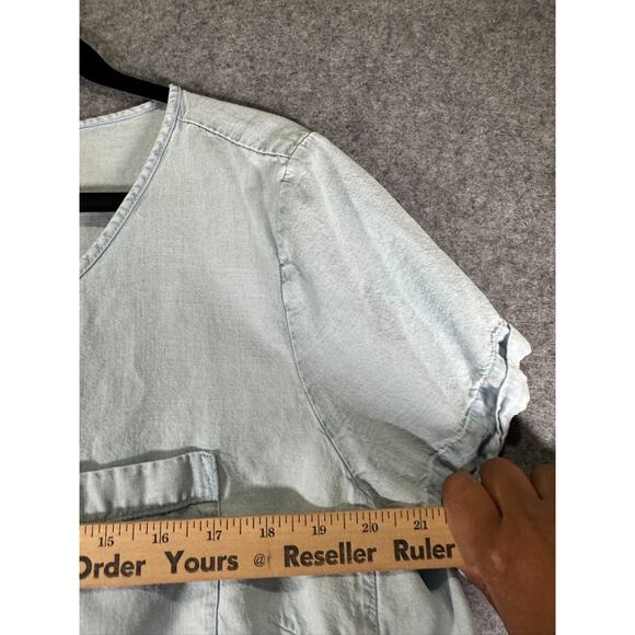 J Jill Blouse Women XL Blue Denim Chambray Short Sleeve Relax Summer Coastal - Picture 4 of 7